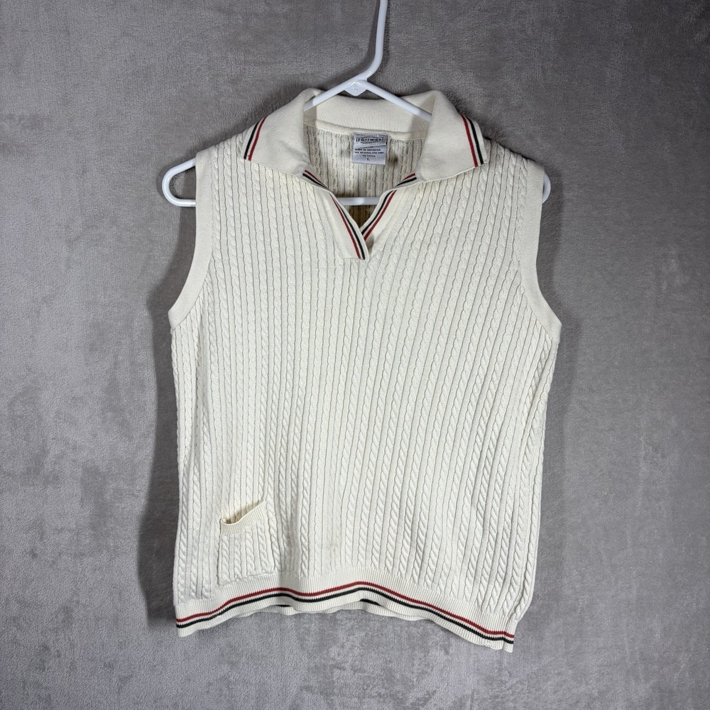 Fairway Outfitters Cable Knit V-Neck Sweater Vest Size L Ivory Tennis Prep Golf